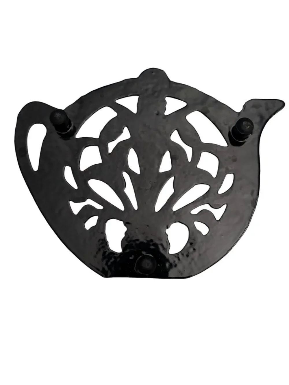 Set Of 2 Cast Iron Teapot-Shaped Trivets With Floral Cutout Design Black Finish